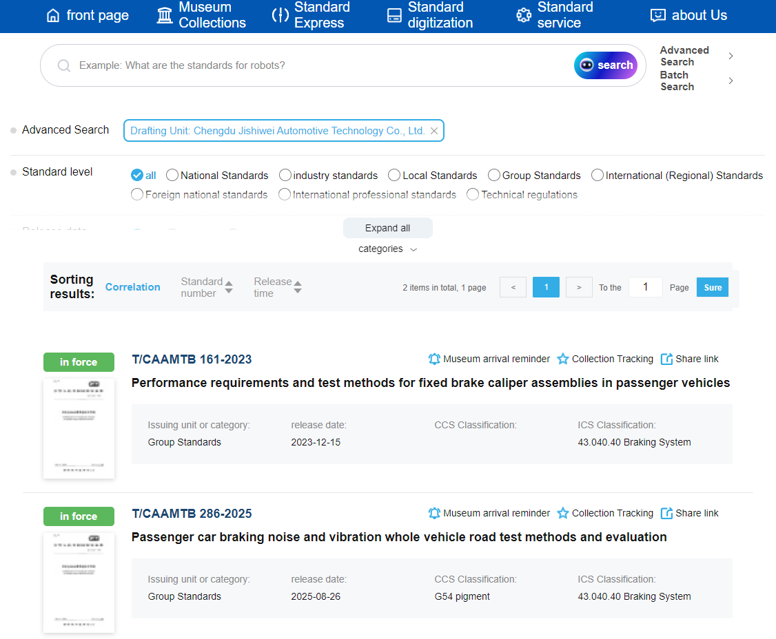 CAAM Group Standards Listing Showing JSW as Drafting Unit